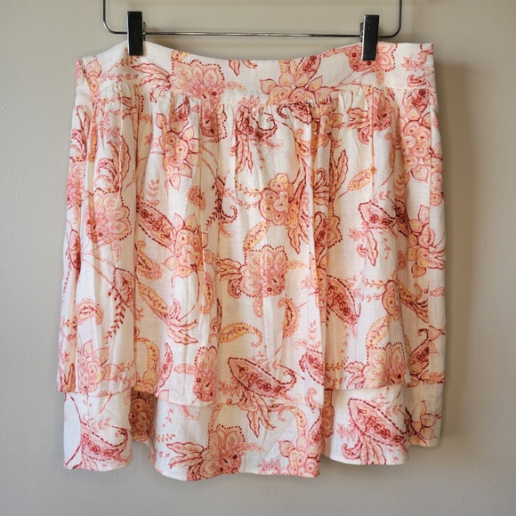 Express Women's Pink Ivory Linen Blend Floral Tiered Ruffle Mini Skirt Sz 14 New - Picture 6 of 14